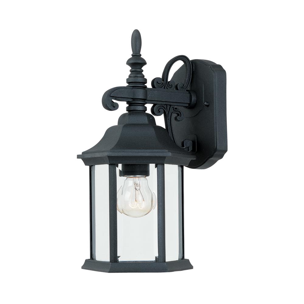Designers Fountain 2961-BK 6 1/4 inches Cast Wall Lantern in Black (Clear Glass)